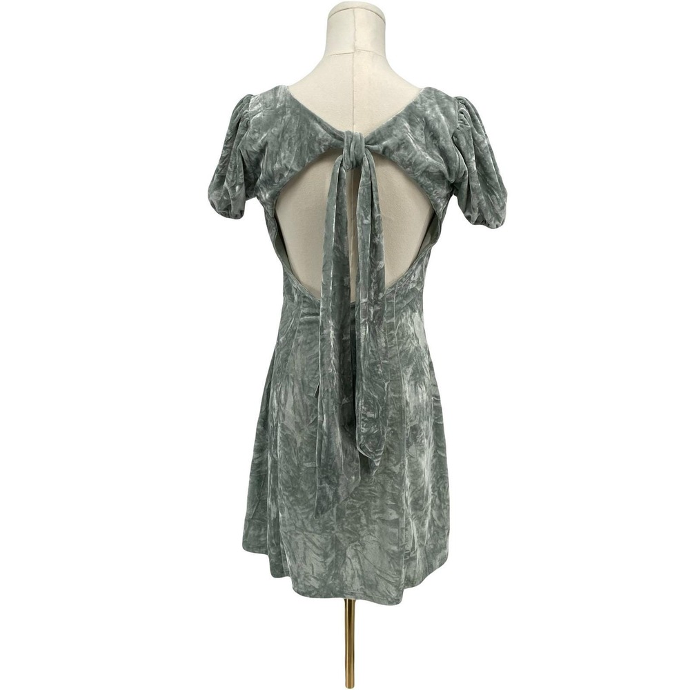 Y2k Coquette Babydoll Mini Dress M Mint Green Crushed Velvet Lace Open Back - Picture 3 of 16